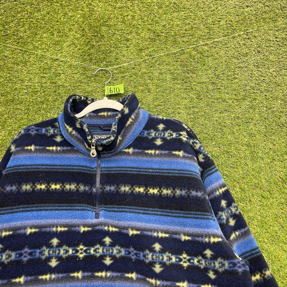 Lands End Sherpa Sweater Womens Large L Blue 1/4 Zip Snowflake Aztec Pattern - Picture 8 of 9
